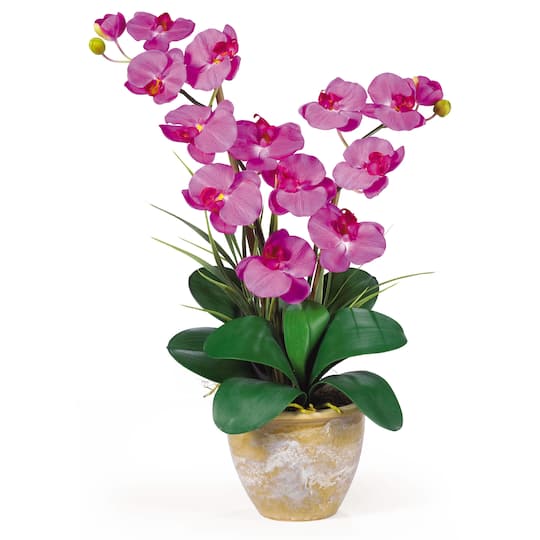 25&#x22; Double Phalaenopsis Silk Orchid Flower Arrangement in Ceramic Pot